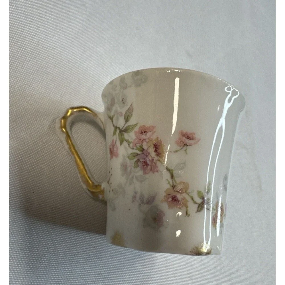 Antique Theodore Haviland Limoges France Fluted Porcelain Cup Pink Rose Garland